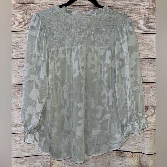 NWT By The River Sheer Floral Blouse - Light Gray/Soft Green Size Size Large - Picture 5 of 5